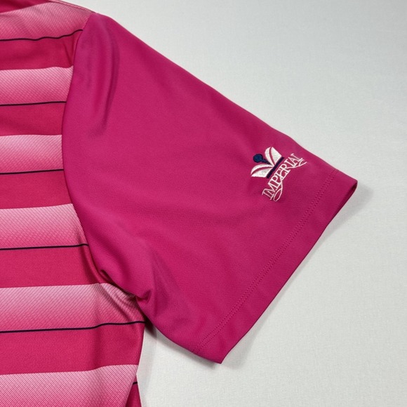 Adidas Polo Golf Shirt Polyester Short Sleeve Striped Pink Men's Large - Picture 3 of 10